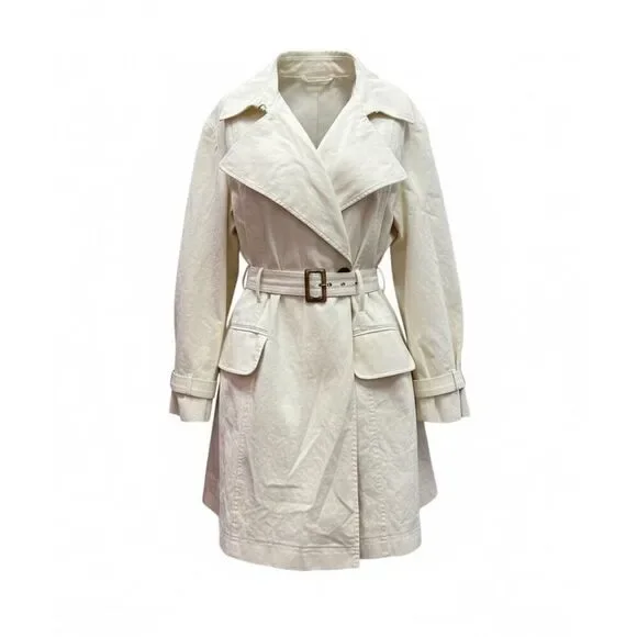 Talbots 20W Belted Cotton Trench Coat Cream Ivory Double Breasted Classic Chic - Picture 1 of 10
